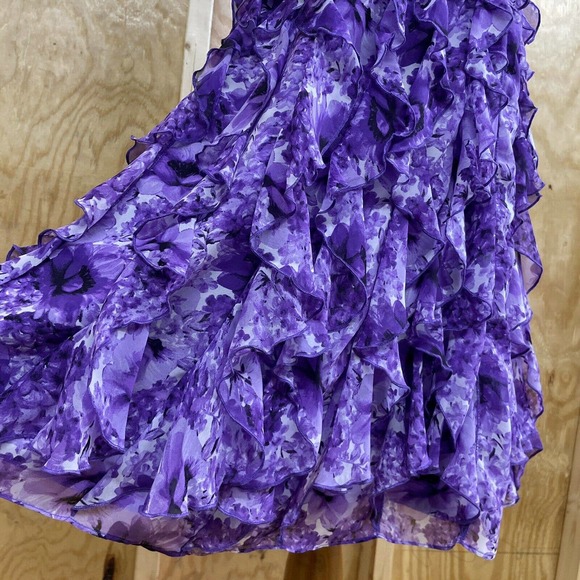 White House Black Market 12 Strapless Dress Floral Ruffle Tiered Cocktail NWT - Picture 4 of 12